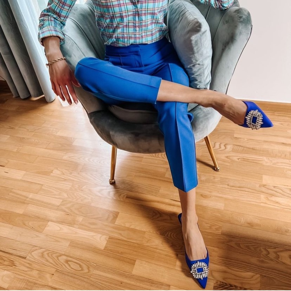 NWT ZARA BLUE SHIMMERY SLINGBACK HEELS SIZE 7.5